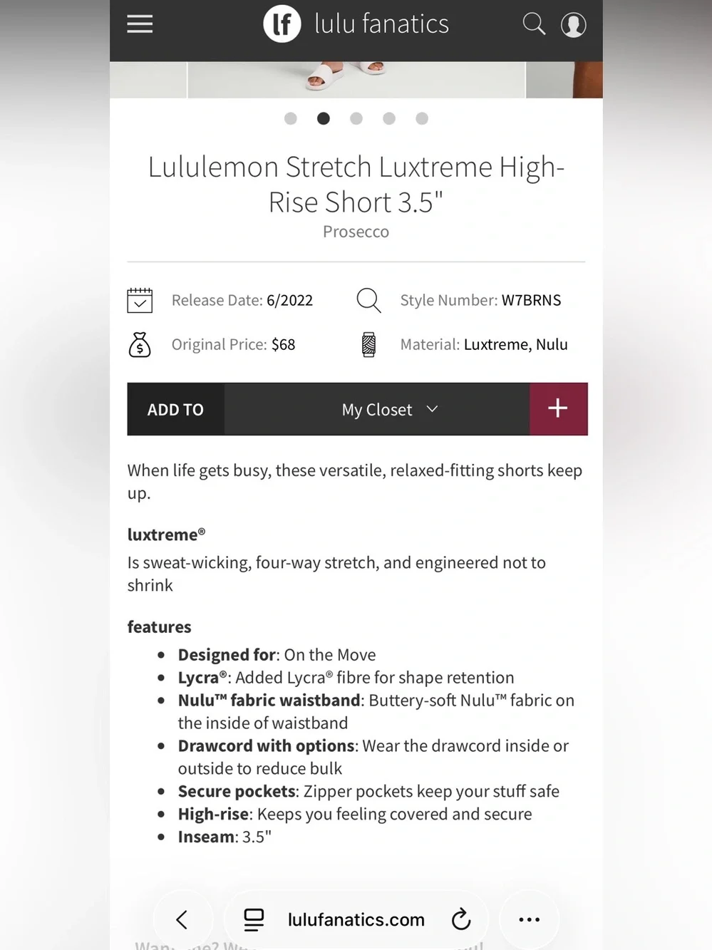 Lululemon Stretch Luxtreme High-Rise Short 3.5